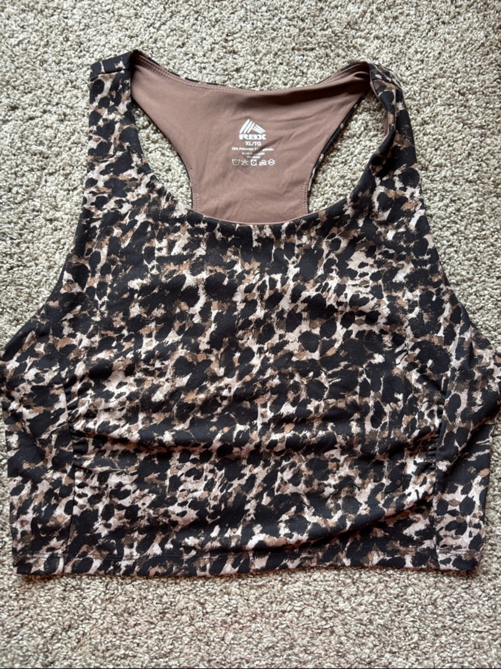 RBX Brown and Black Leopard-Print Racerback Crop Top